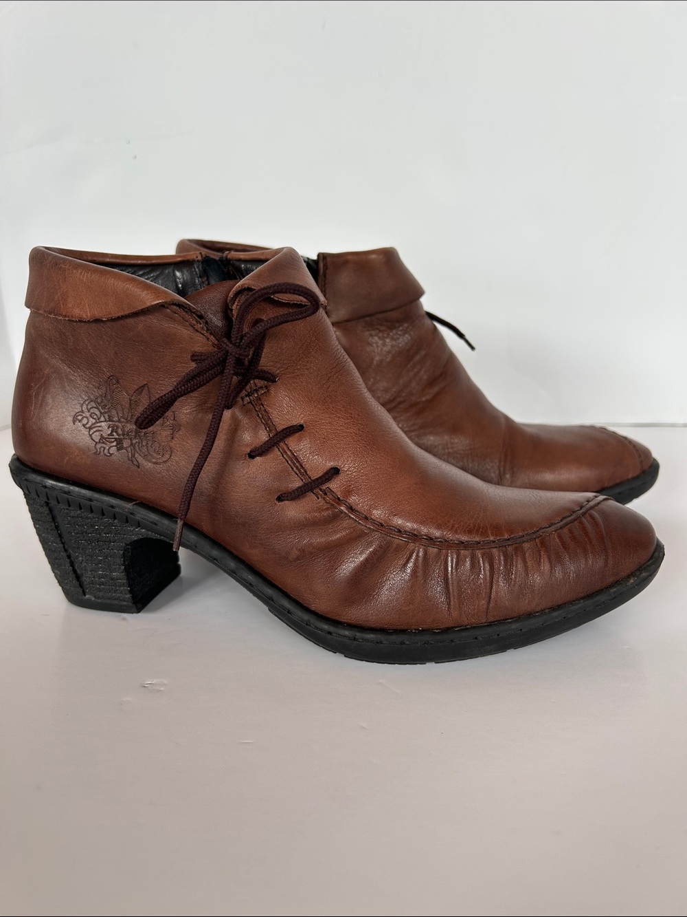 Rieker Brown Leather Lace-Up Heeled Ankle Boots